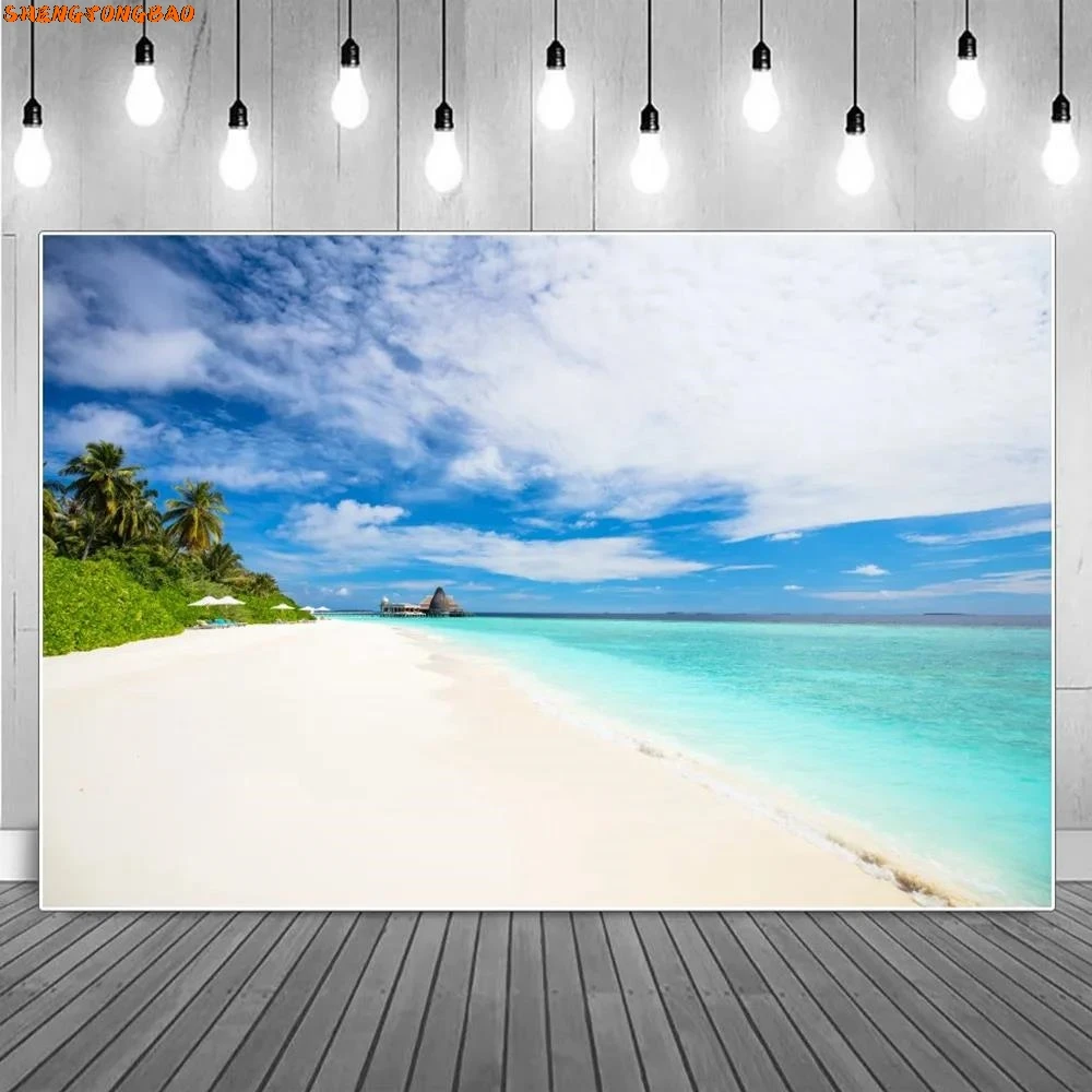 شاطئ البحر الاستوائية خلفيات للتصوير الفوتوغرافي عطلة الصيف المحيط المشهد خلفية مخصصة حفلة التصوير الفوتوغرافي ديكور الدعائم