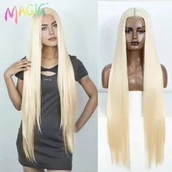 Magic-Perruque Lace Front Synthétique pour Femmes Noires, Perruques Cosplay, Perruque Lace Part, Longue, Droite, Ombre, Blonde 613, 38