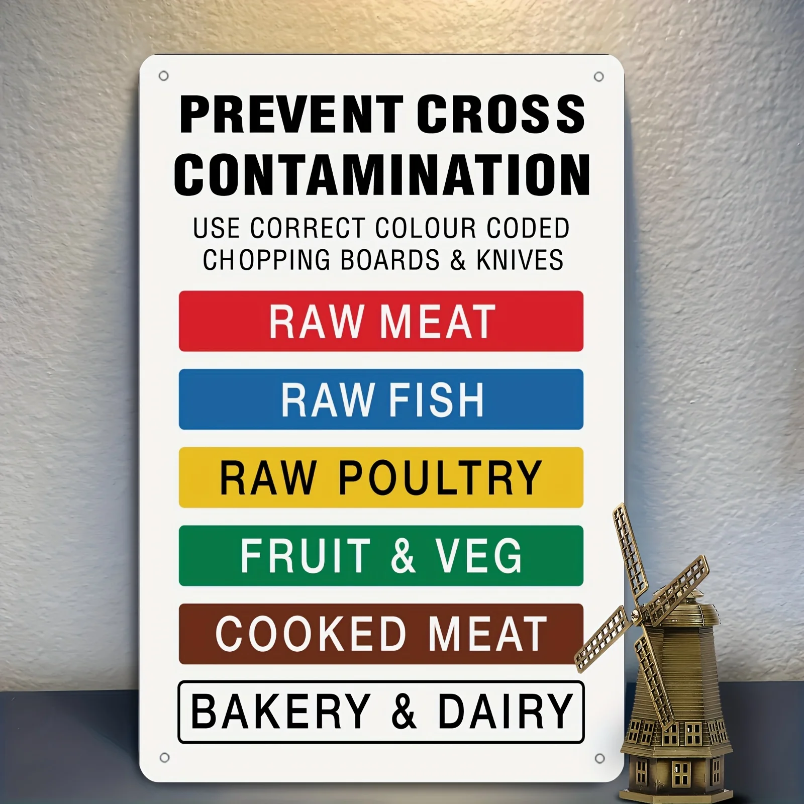 Color-Coded Kitchen Safety Sig-Bilingual English/Chinese Cross Contamination Chart,Durable  Prep Guide with Chopping Board