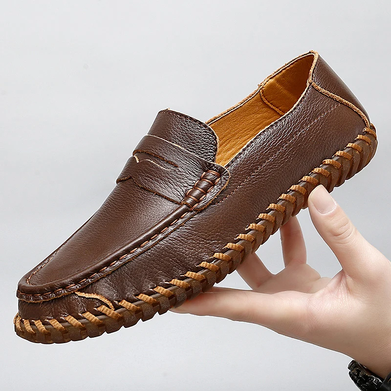 

Hand Sewn Large-sized Loafers Flat Bottomed Non Slip Simple Breathable Soft Sole Soft Surface Casual Shoes