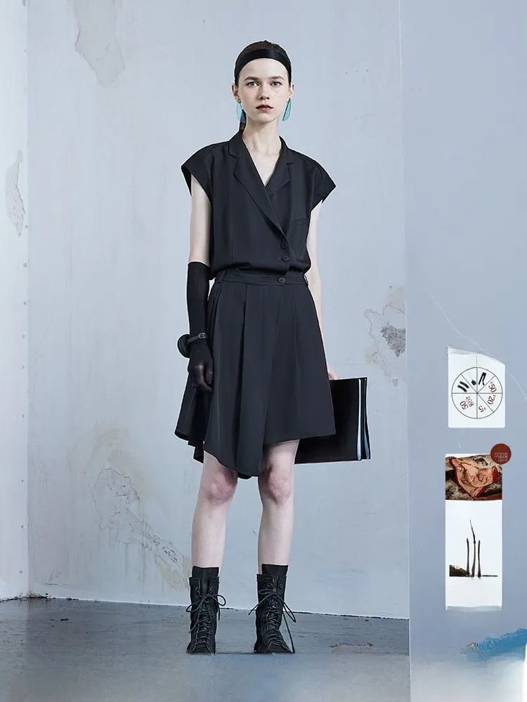 

Оригинальный дизайн, асимметричный плиссированный комбинезон, женские брюки-костюм, повседневный деловой стиль, средняя талия, эксклюзивно онлайн