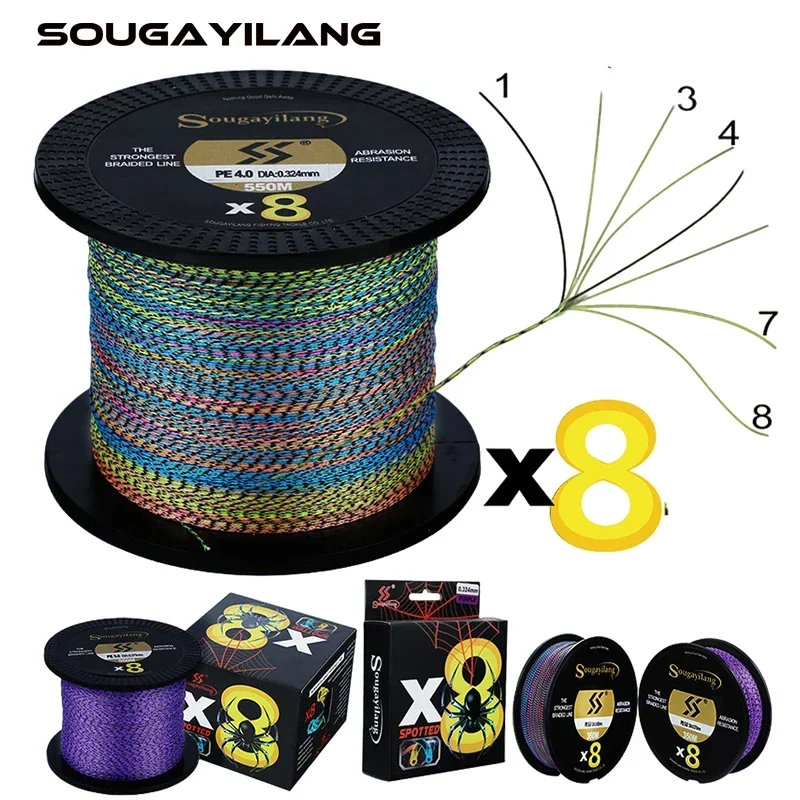 Sougayilang NEW X8 Braided Fishing Line 8 Stands 550M Invisible Fsihing Lines 17-97LB Speckle Line Multifilament Spotted Line