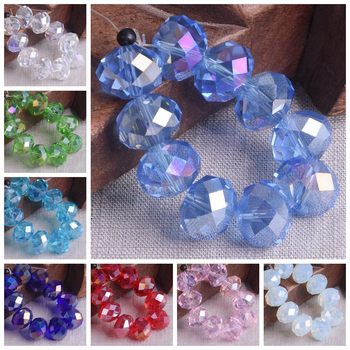 10pcs 10x14mm Rondelle Shiny AB Plated Faceted Cut Prism Crystal Glass Loose Beads For Jewelry Making DIY Findings