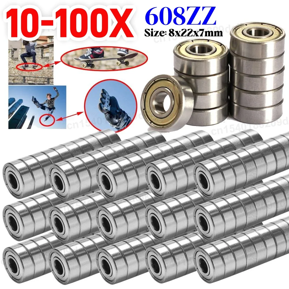 10-100pcs 608ZZ Carbon Steel Deep Groove Ball Bearings for Longboard Skates Roller Skates Frictionless Miniature 608ZZ Bearings