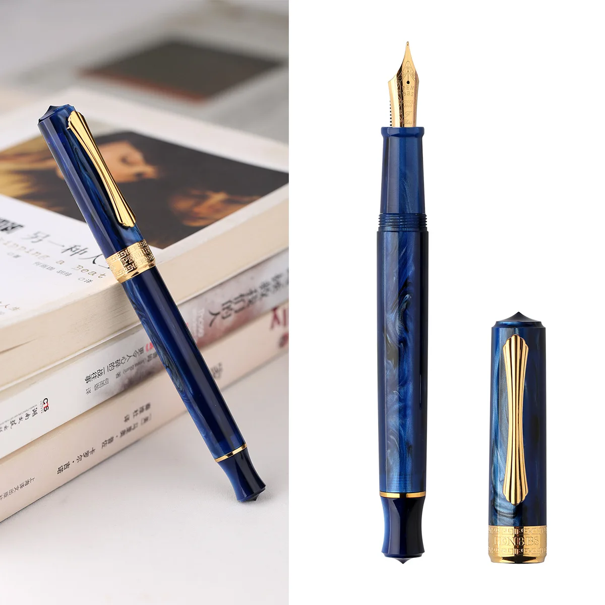 

PENBBS 470 Acrylic Starry Sky Piston Fountain Pen Blade F Nib Round Grinding M Nib Luxury Design Writing Ink Pen Office Supplies