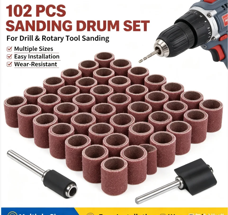 102/132pcs Sanding Drum Set 1/4 3/8 1/2 Inch Sanding Bands With Sanding Mandrels For Nail Dremel Accessories