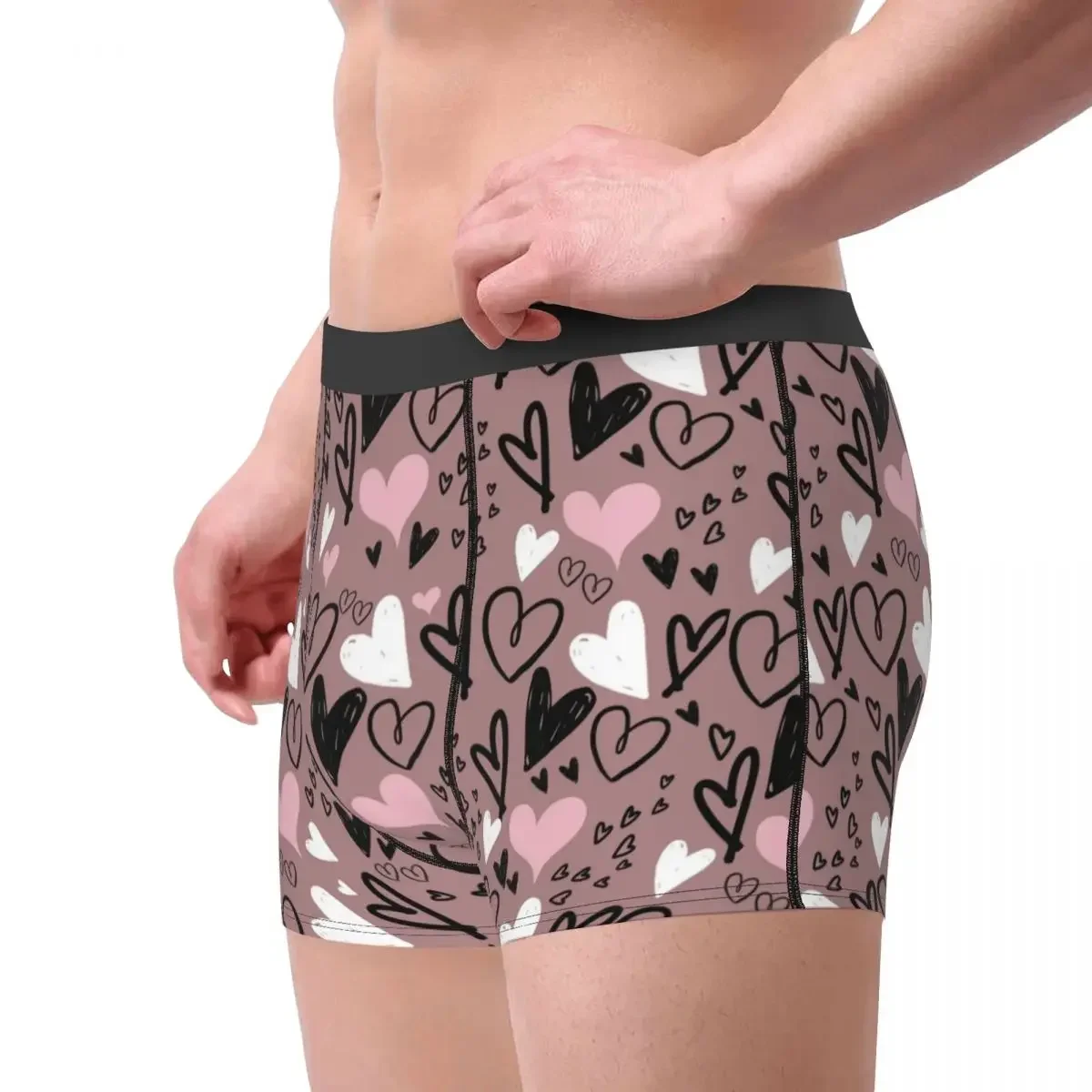 Man Boxer Shorts Panties Pink Heart Doodles Pattern Soft Underwear Male Funny S-XXL Underpants