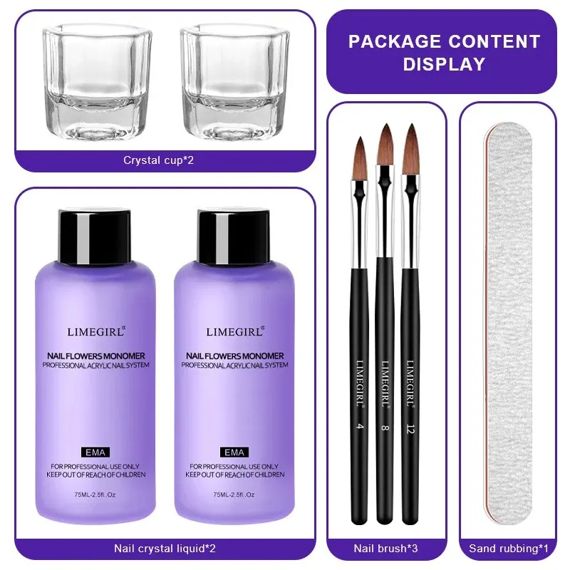 Limegirl 75ML Acrylic Liquid Monomer For Nails Art Carving Extension Dipping Powder Nail Acrylic Crystal Liquid Manicure Tool