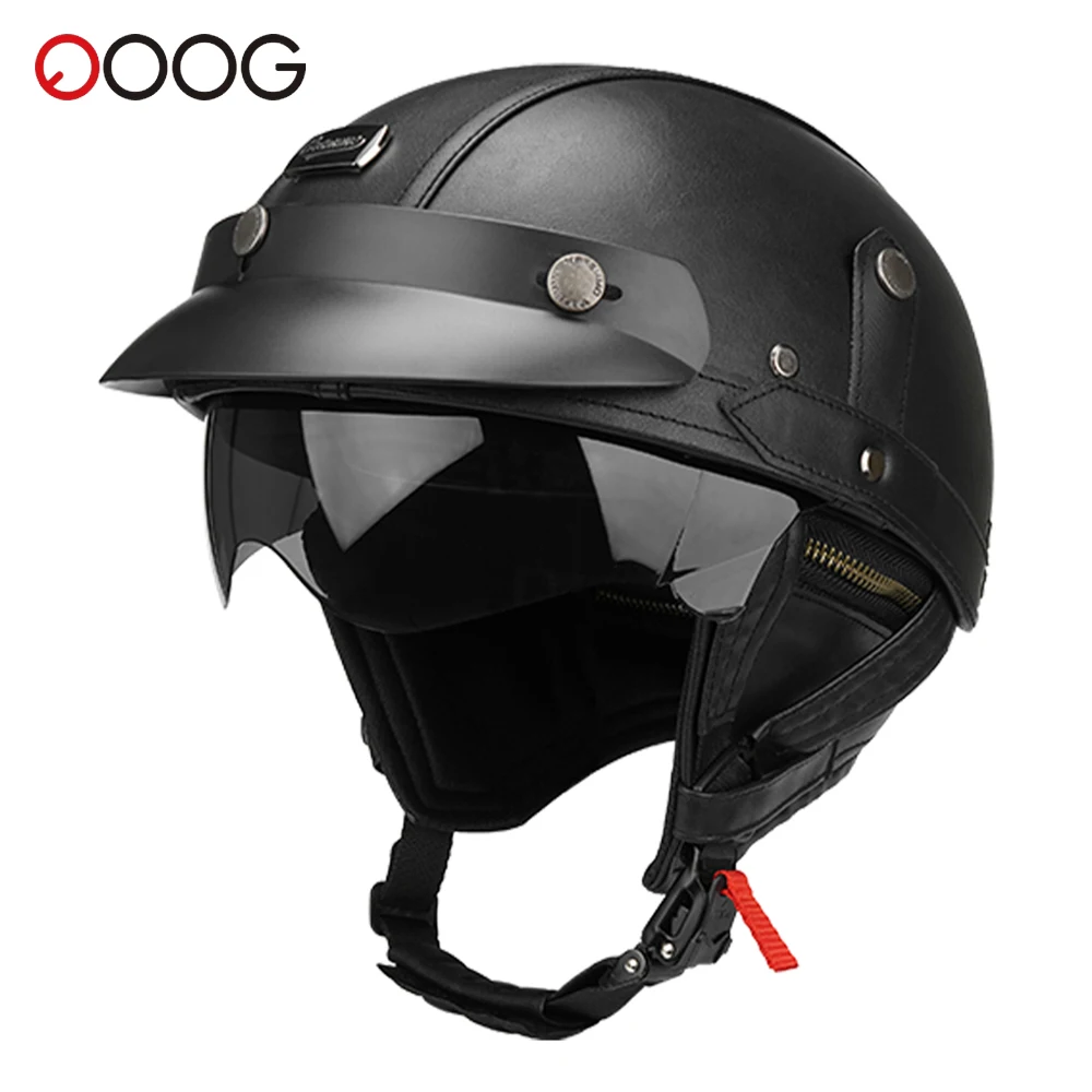 

Motorcycle Helmet Leather Motorbike Open Face Helmet Anti Fall And Sun Cap Moto Half Helmet Vintage Fashion Safety Helmets M-XL