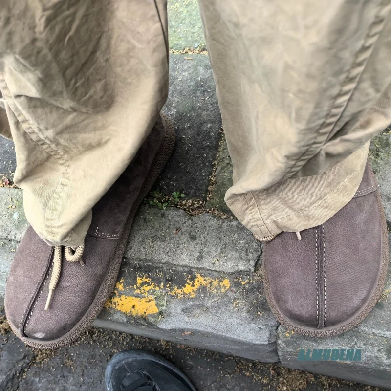 

Genuine Leather Casual Shoes Round Toe Thick Rope Lace-Up Men's Comfortable Daily Commute Outdoor Street Style Fashion Shoes