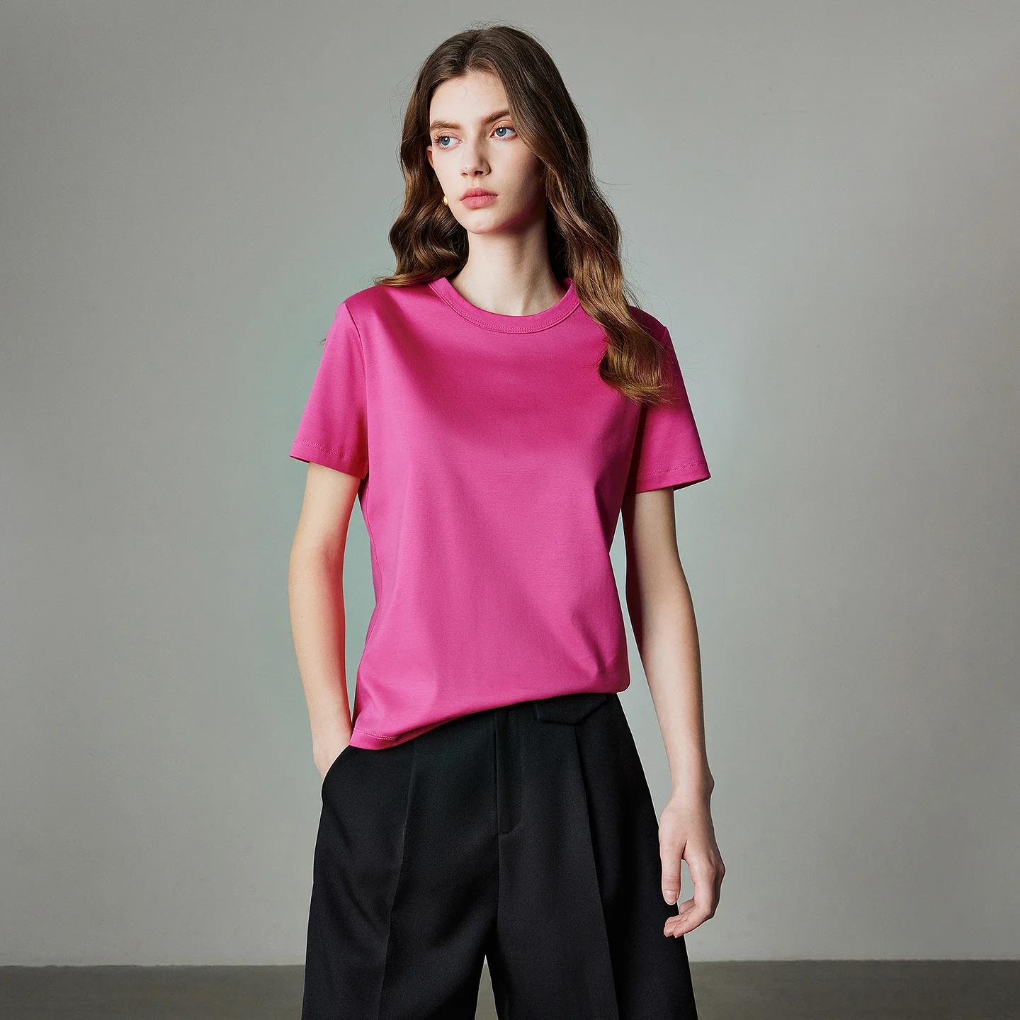 TOYOUTH Women T Shirts 2026 Summer New Xinjiang Long Staple Cotton Simple Solid Color Short Sleeve Tops
