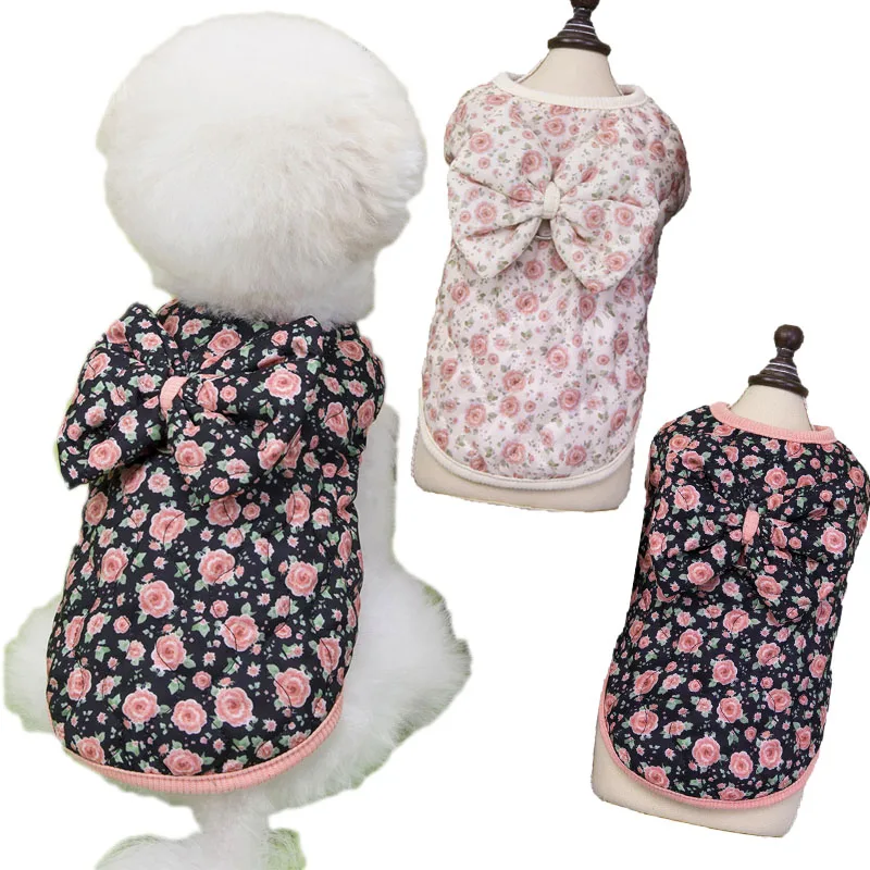 

Bowknot Dog Winter Clothes Floral Coat Jacket For Small Dogs Chihuahua Dachshund Warm Vest Suit Puppy Padded Jacket Outfits XXL