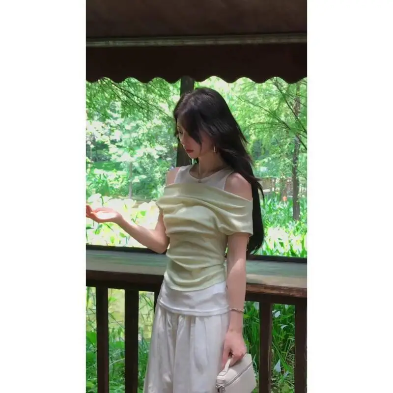 One-Line Collar Tops Best-Selling Matching Loose Wide-Leg Pants Suit Trendy Two-Piece Suit for Women Summer New Style Gentle