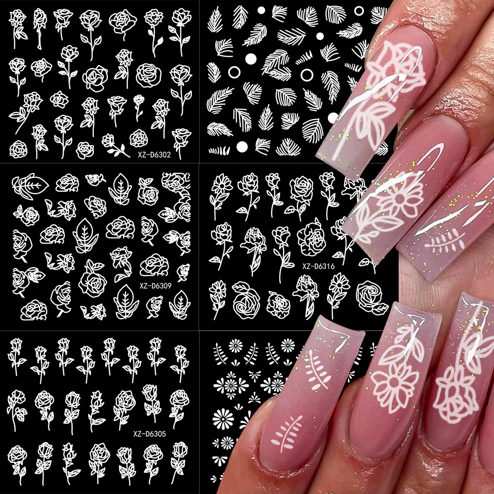 30 pegatinas de uñas con patrón Retro mezclado, puntas de uñas postizas francesas, calcomanías de uñas de línea Irregular, hojas de Roes, corazón, luz de estrellas, deslizador de uñas