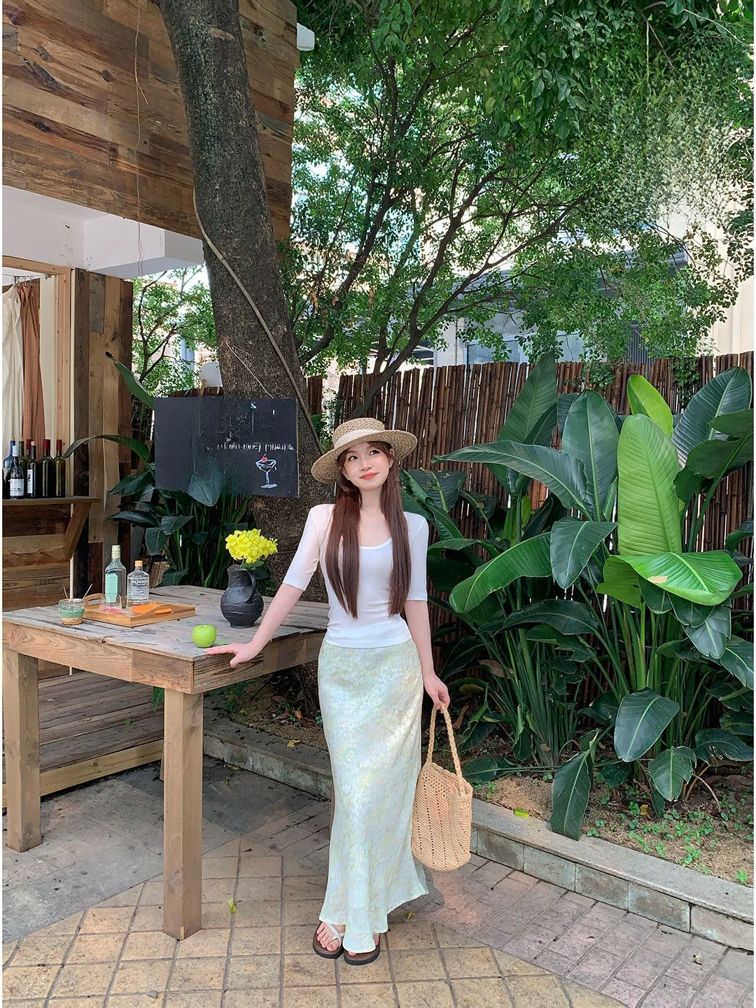 Summer Floral Halter Neck Dress Women's Slim Fit mid Waist Skirt Island Vacation Style Casual Wear Long Half Body Skirt
