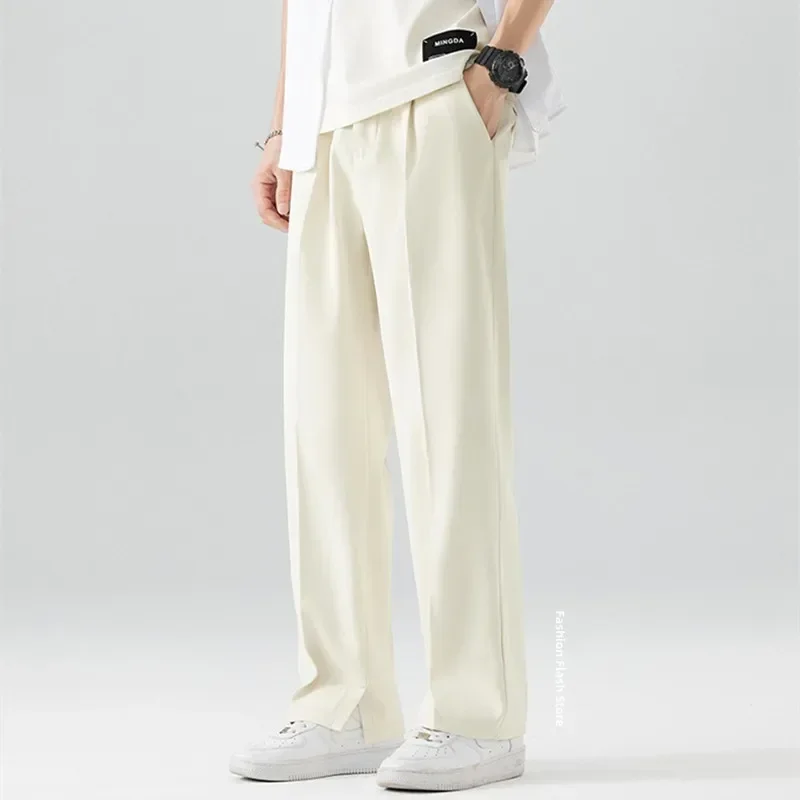 

Summer Pants for Men's Korean Fashion Half Wide Waist Straight Tube Loose Black Casual Pants for Men's Trousers