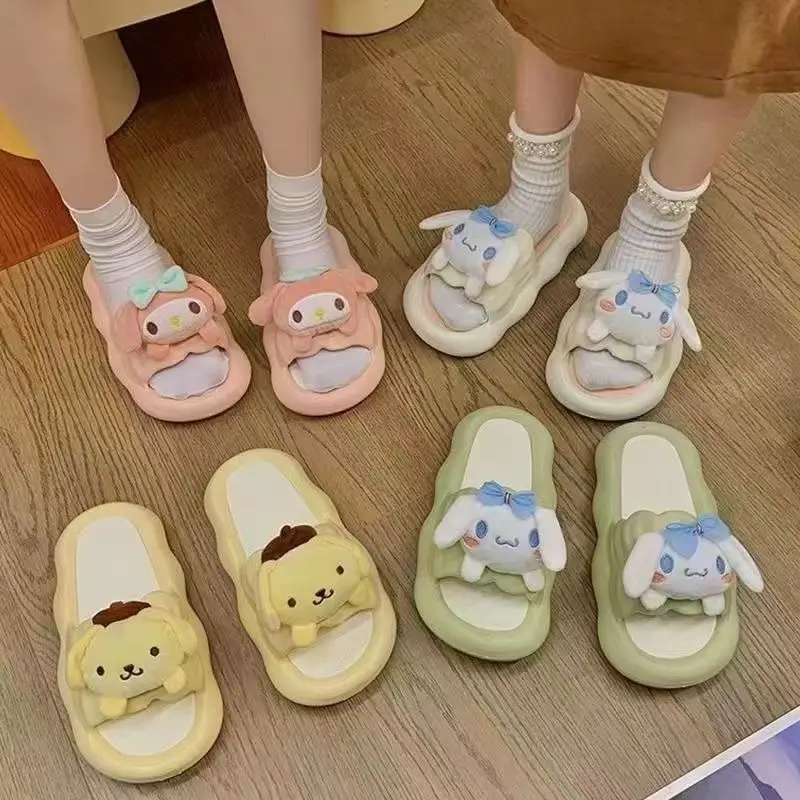 

Sanrio Cinnamoroll Girls Slippers Kawaii Melody Pompom Purin Women Sandals Soft Sole Eva Home Shoes Bathroom Non Slip Outdoors
