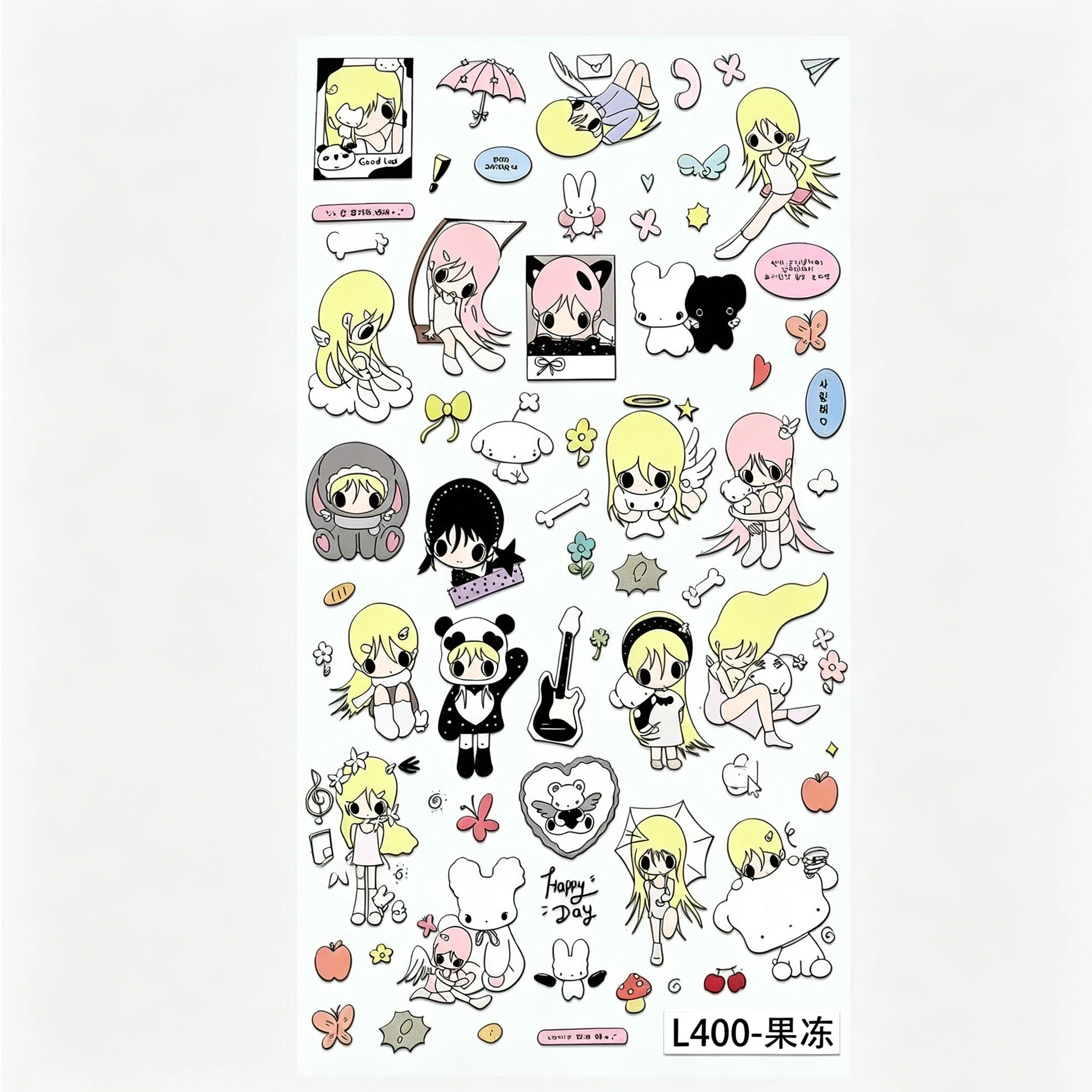 New Korean Ins Wild Autumn Transfer Stickers Waterproof Embossed Stickers Cute Cartoon Angel Girl Diy Tablet Decoration Stickers