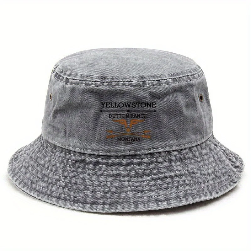 Unisex bedruckter Bucket Hat mit Yellowstone-Muster und breiter Krempe, atmungsaktiver Freizeithut für den Sommer im Freien, verstellbare Größe, Freizeitstil