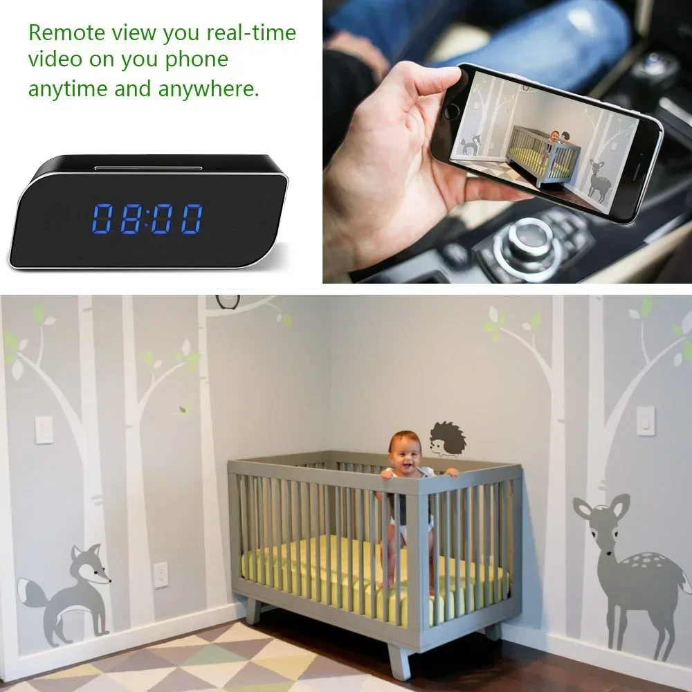 1080P Wifi HD Wireless Mini Camera Alarm Clock Security Surveillance Night Vision Motion Detection Sensor Monitor Camcorders Cam