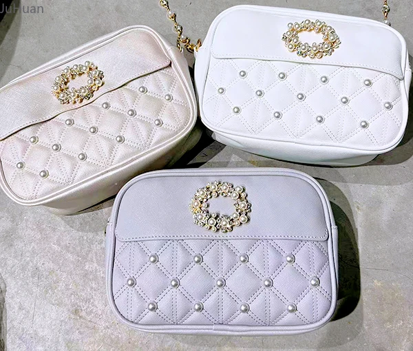 

Japanese Sweet Cute Mine Series Mass-produced Small Square Bags Women's Rhinestone Pearl Rhombus PU Leather Lolita Messenger Bag