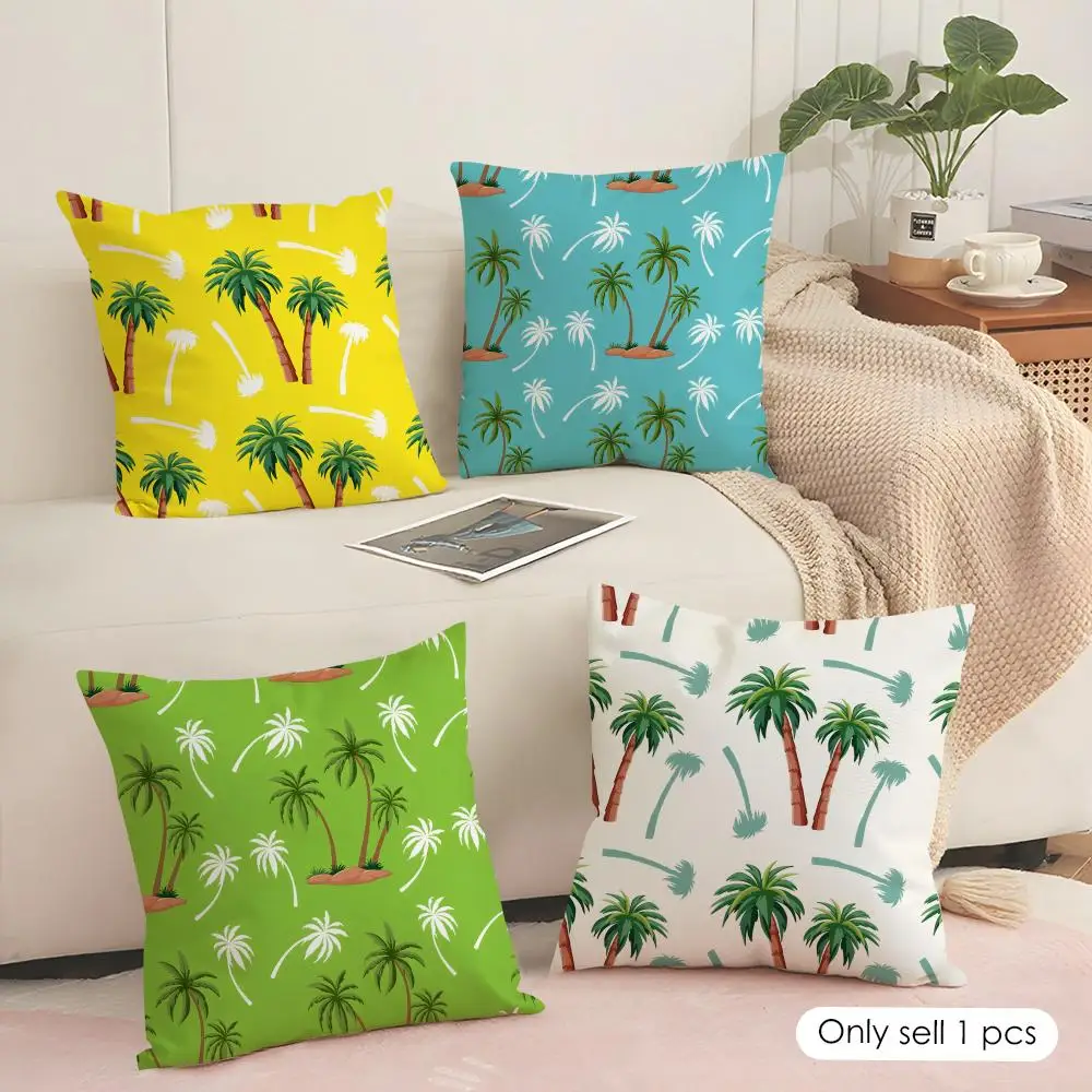 Palm tree pattern Cushion Cover Soft Short Plush Pillow Cover Smooth Cozy Texture Aesthetic Cushion Case Home Decor