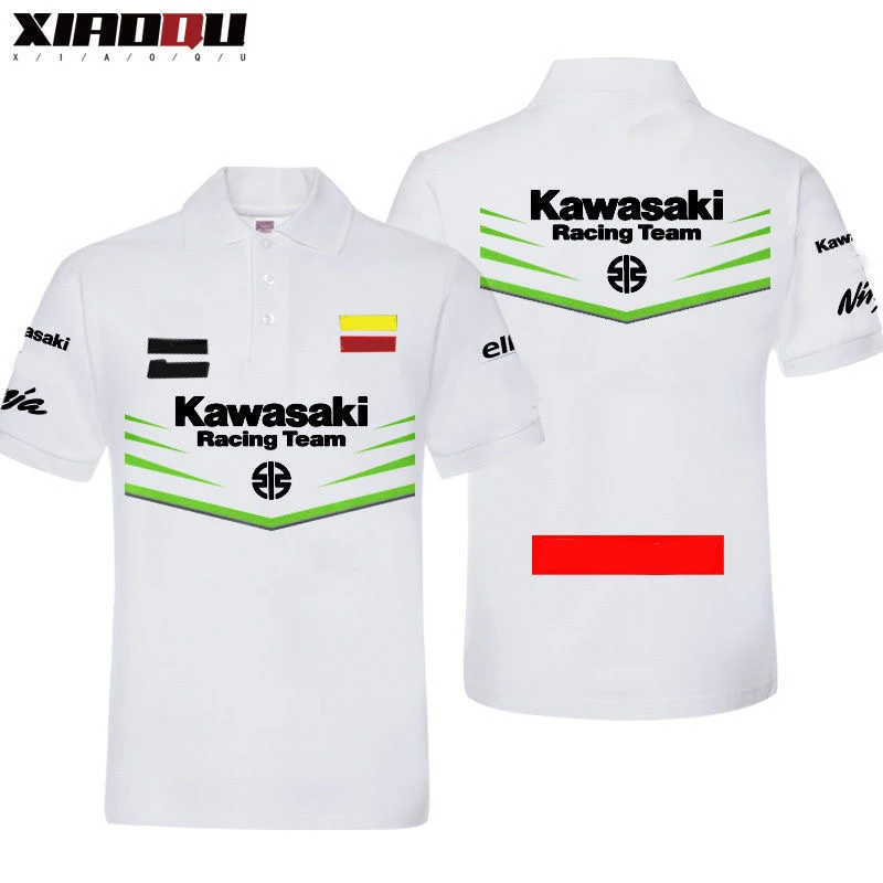 T-shirt à manches courtes en pur coton pour hommes, polo d\'équitation de moto lourde, Kawasakis, été, nouveau, 2024