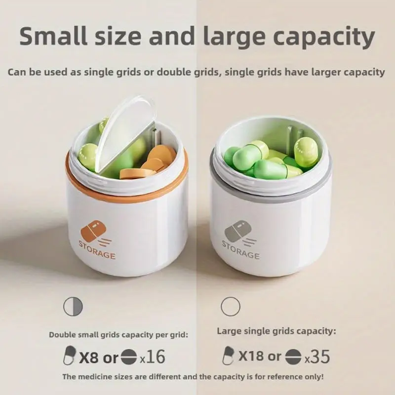 

Портативный органайзер для таблеток с отделением, крошечный дорожный футляр для лекарств с ручкой, компактный, легкий для таблеток, витаминов, капсул