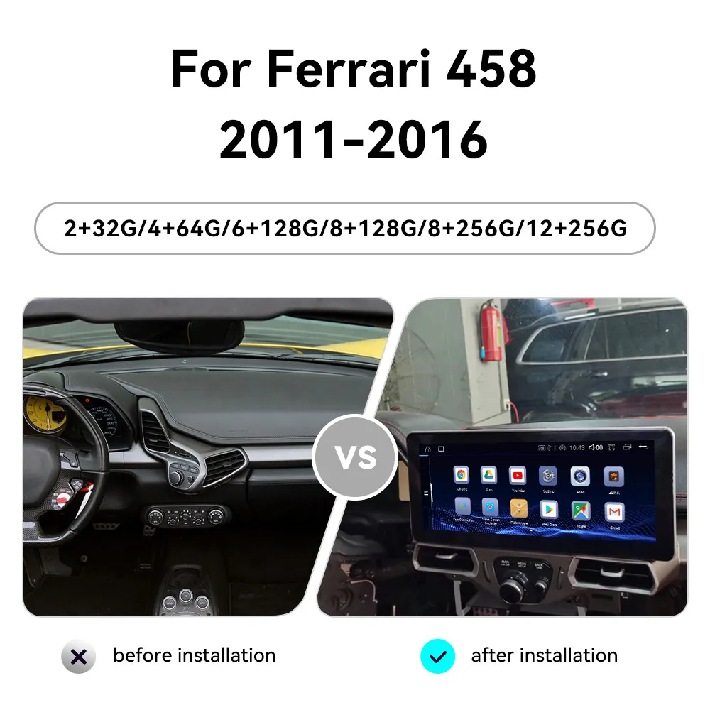 For Ferrari 458 2011~2016 Touch Screen Android 14 Auto Multimedia Car Radio Car GPS Navigation Audio Stereo Head Unit Carplay
