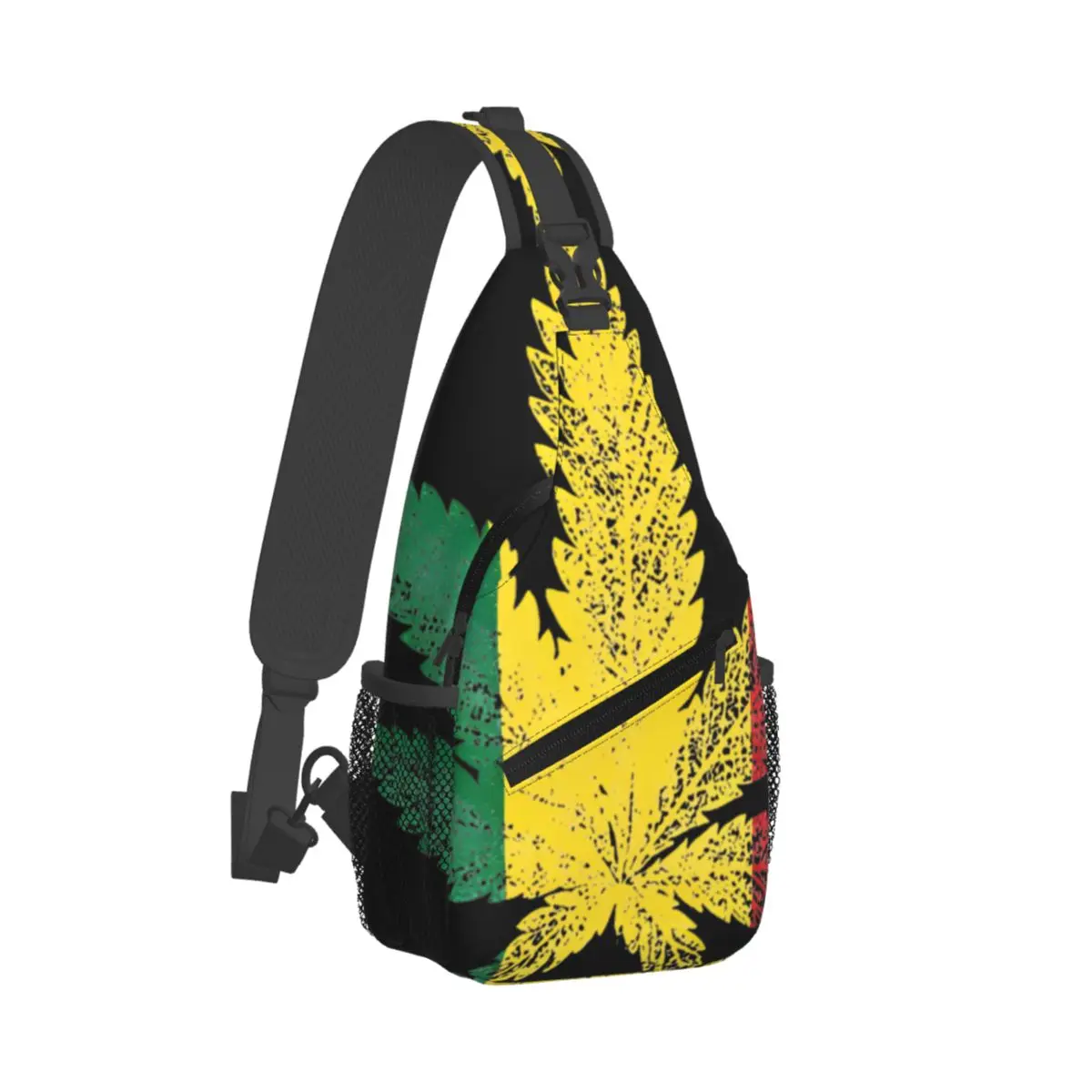 Rastafari Cannabis Leaf Sling Bag Chest Crossbody Shoulder Sling Backpack Outdoor Sports Daypacks Cool Bag