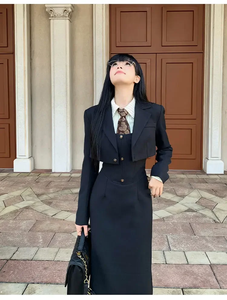 UNXX Autumn Academy Style Blazer Suit Coat Shirt Strap Skirt Set Vintage   Vest Dress Three Piece Sets Woman Clothing