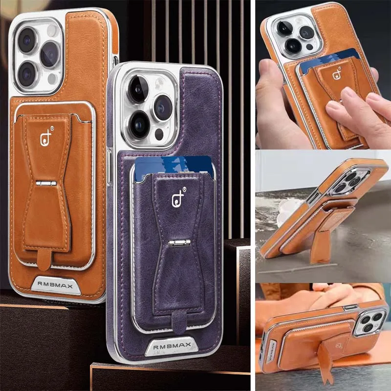 

for iPhone 17 Pro Max 17 Air Case Removable Magnetic Card Pocket Foldable Phone Stand Luxury PU Leather Back Cover with Hole