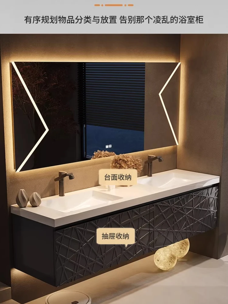 

High-end customized Italian light luxury bathroom cabinet combination rock slab seamless ceramic basin bathroom washstand