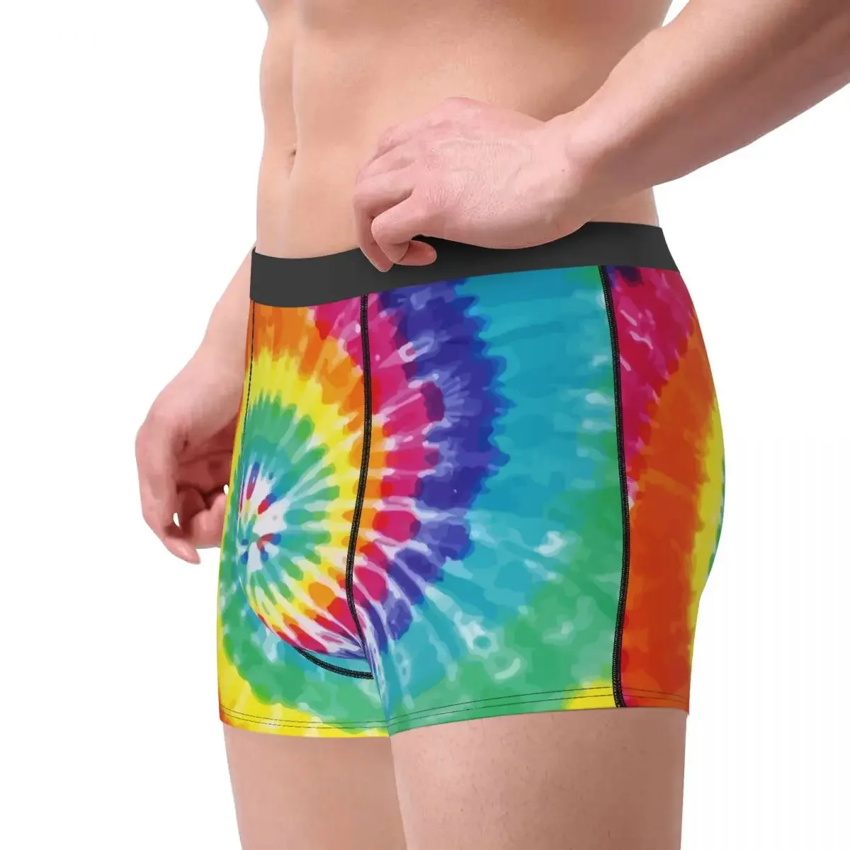 Male Panties Men's Underwear Boxer Tie Dye Rainbow Print Underpants Comfortable Shorts