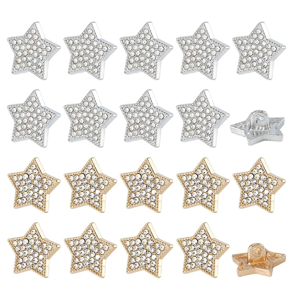 

20Pcs Star Rhinestone Buttons Alloy Embellishment Bling Decorative Buttons Flat Star Crystal Sewing Clothing Button for Coat