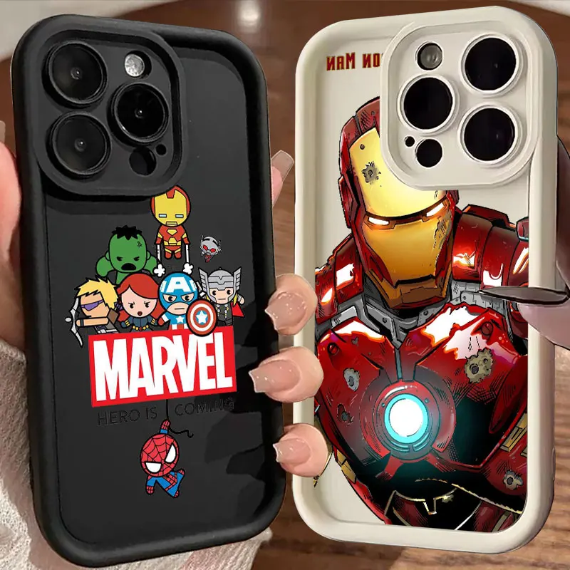 Funny Cartoon Deadpool Marvel Ironman Phone Case For iPhone 16 15 14 13 12 11 Pro Max Plus XS 7 8 SE2 Fundas Soft Silicone Cover