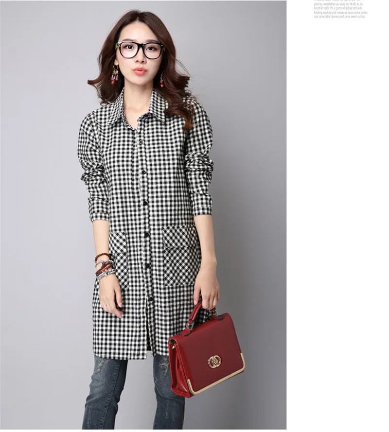 Manteau à carreaux mi-long pour femme, chemise doublée à manches longues, ample, vêtements pour femmes, auto-culture, nouvelle collection printemps et automne 2024