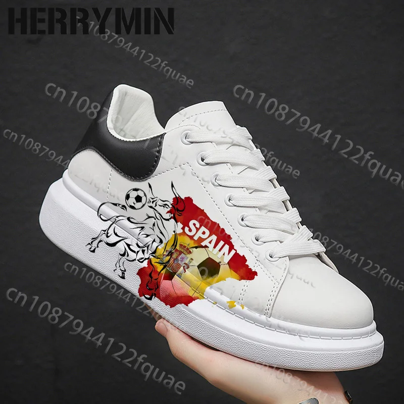 

Spain National Flag 2026 Football Match Man Woman Casual Shoes Simple Lace Up White Waterproof Wholesale Shoes