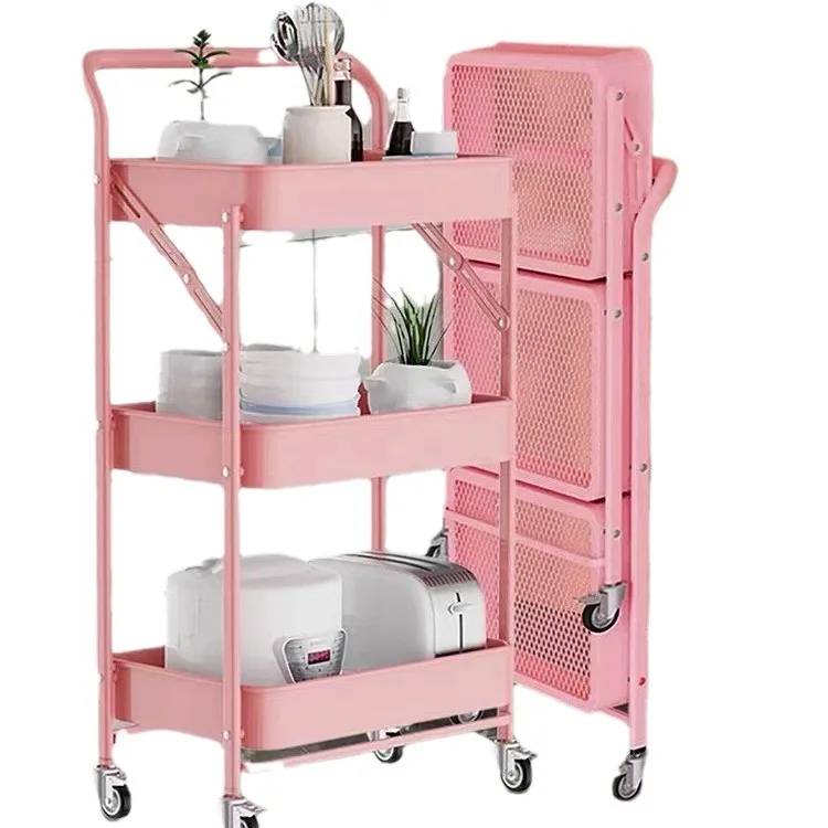 

Folding trolley installation-free snack storage rack kitchen living room storage finishing floor multi-layer movable