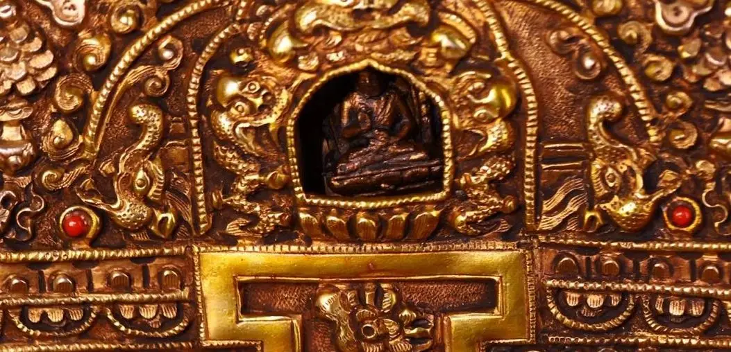 Old Tibetan silver gilded filigree Mosaic Gem gZi Beads Turquoise Lucky Eight Treasures Buddhist Niche Thangka hanging screen