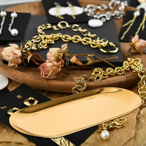 1pcs Stainless Steel Tray Jewelry Holder Ring Earring Trinket Storage Dish Decorative Tray For Kitchen Snack Fruit Candy