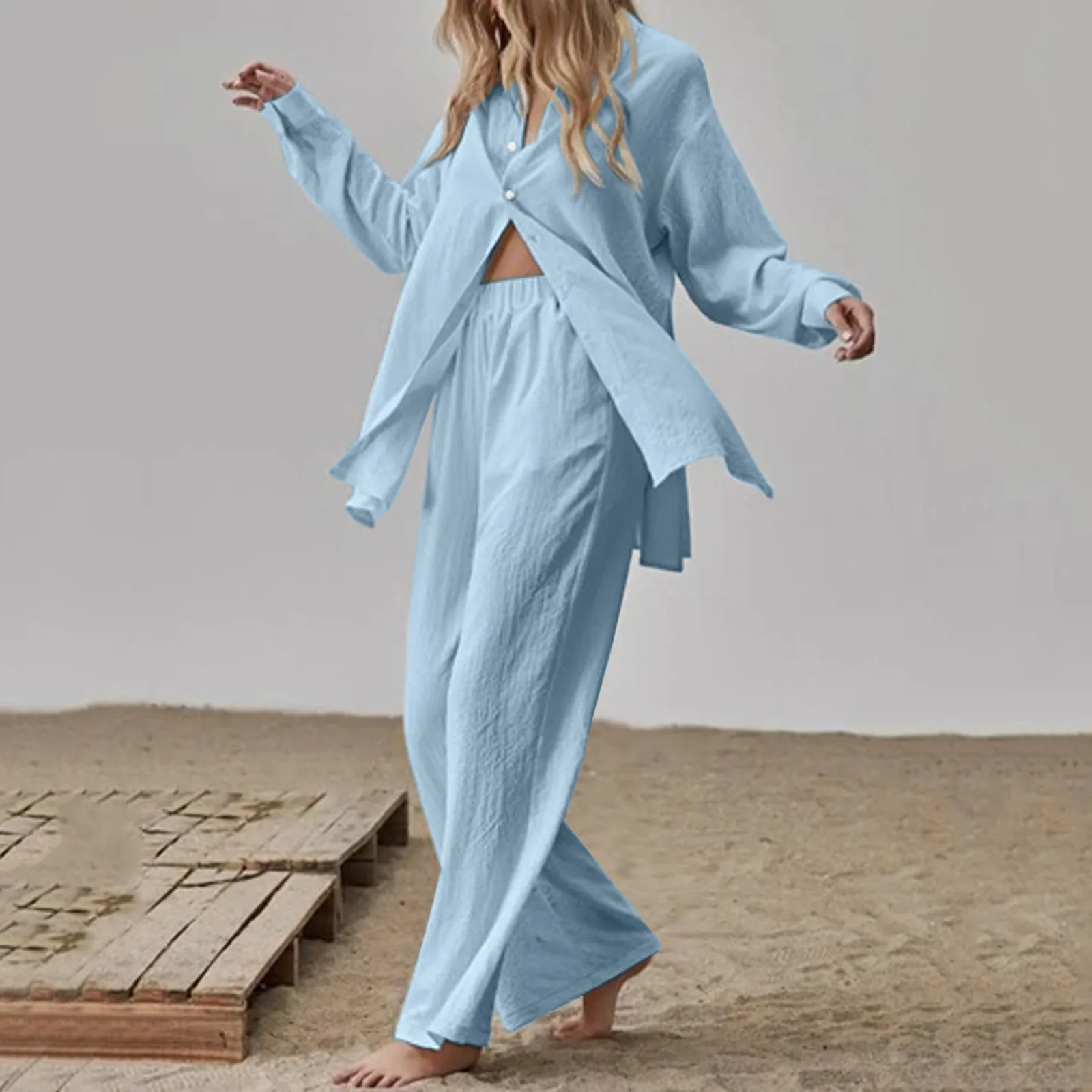 

Cotton Long Sleeve 2 Piece Sets Women Nightwear Female Solid Color Casual Trouser Suits Solid 2023 Autumn Clothing Streetwear