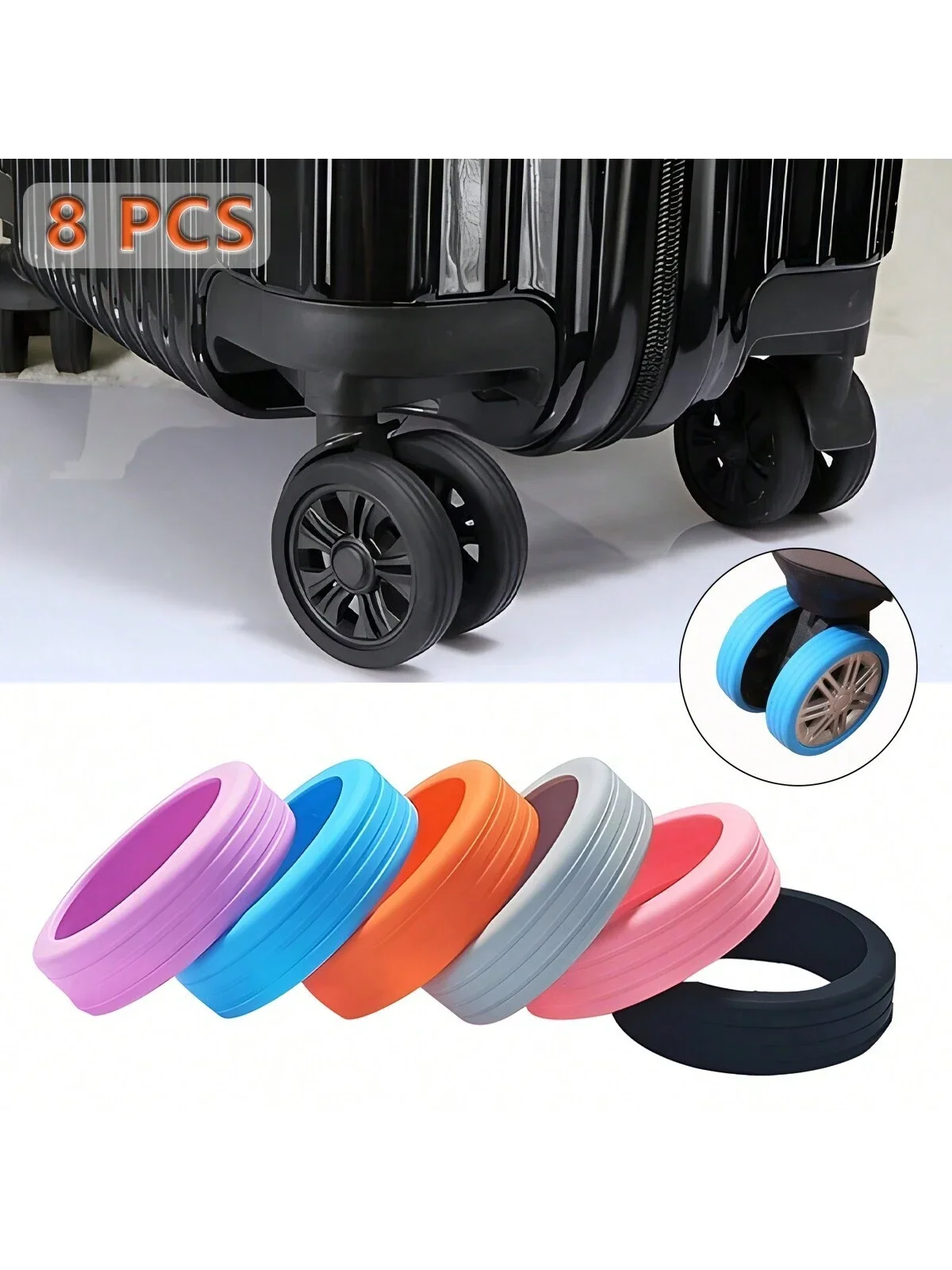 8Pcs/Set Luggage Suitcase Wheels Cover, Wheel Cover For Office Wheelchair, Portable Suitcase Wheel Protector Covers Colorful Sil