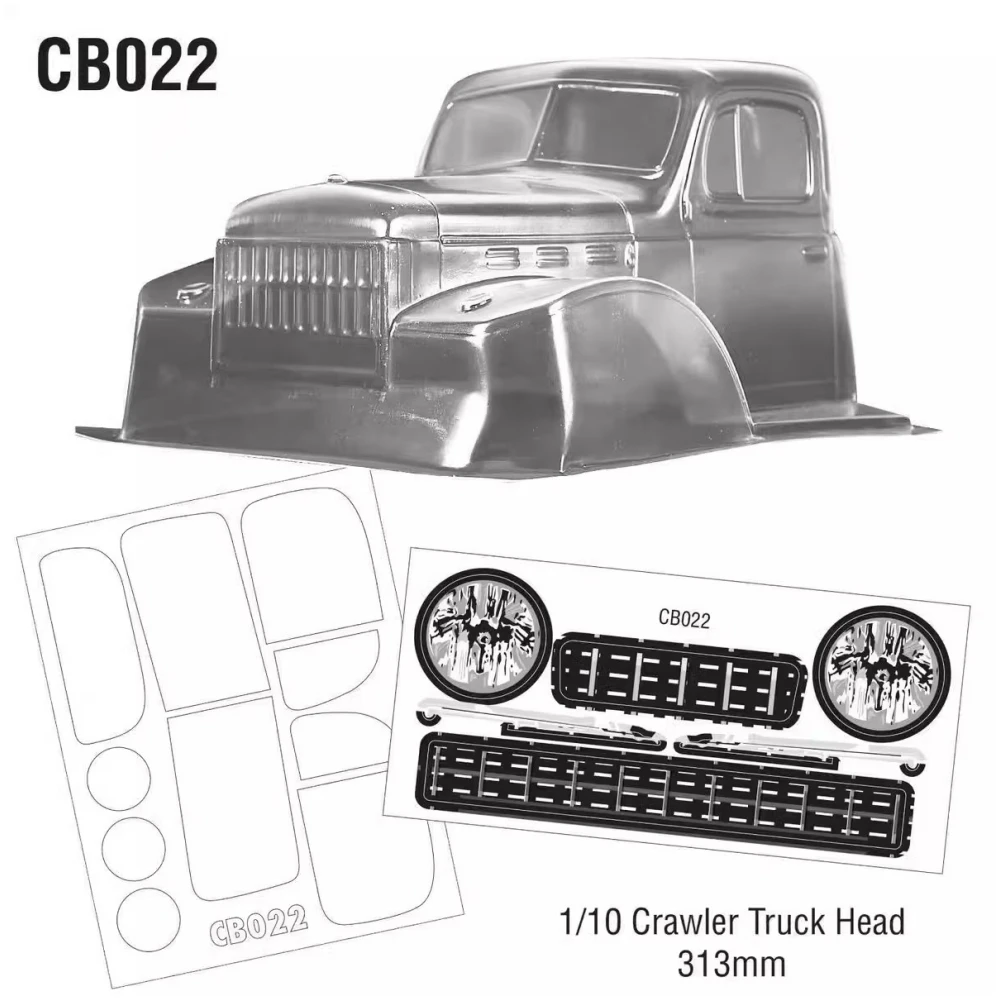 CB022 1/10 Crawler Truck Head Clear Lexan Car Body shell 313mm for Off-Road TRX-4 SCX10