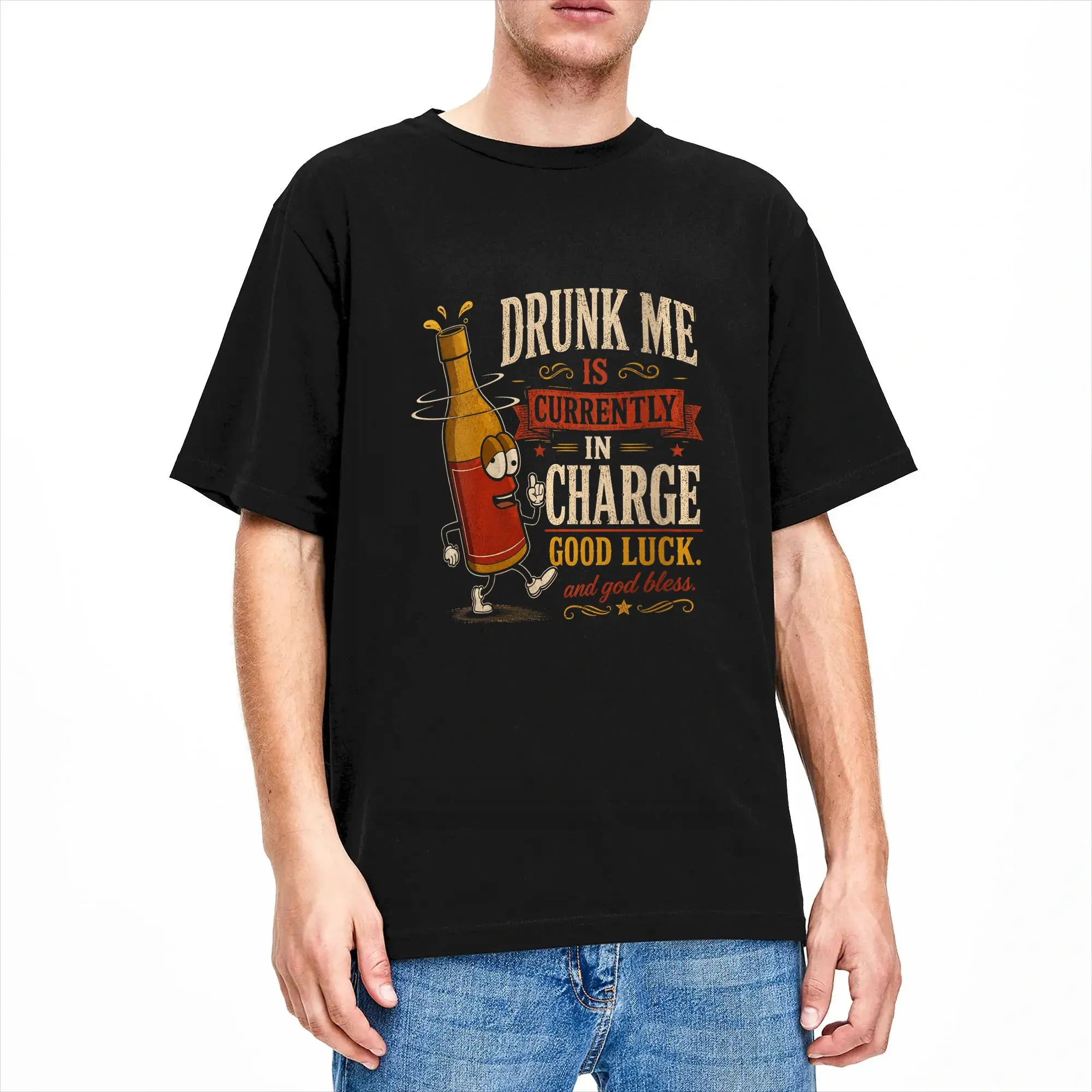 Drunk Me is Currently in Charge Good Luck and God Bless Meme T-Shirt Summer  Harajuku T Shirts 100% Cotton O Neck Oversized Tops