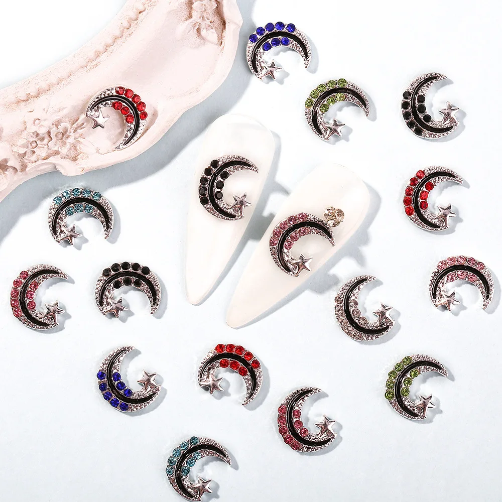 10pcs Rhinestone Moon Alloy Drip Nail Decoration 3D Nail Art Accessories