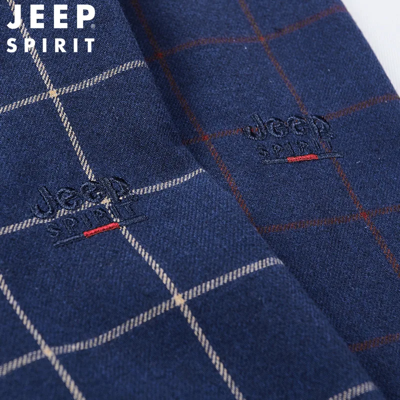 JEEP SPIRIT men fashion plaid shirt spring and autumn new casual lapel color matching long-sleeved comfortable breathable top