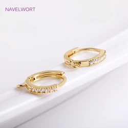 14K Gold Plated 13mm Hoop Earring Clasps Fittings Brass Metal Inlaid Zircon Round Earring Parts DIY Accessories For Women
