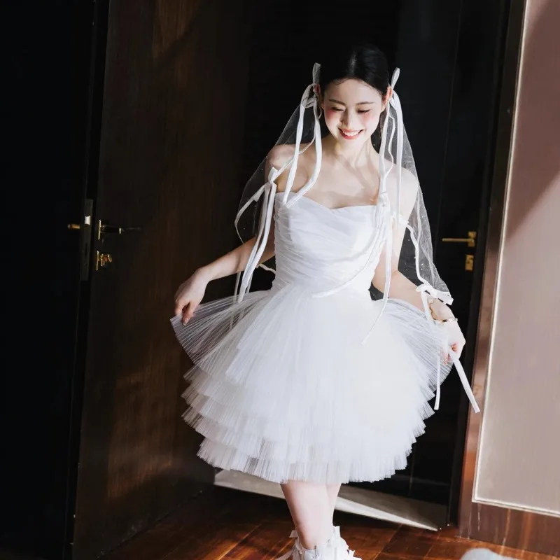 

Свадебное утреннее платье-халат, весна-осень 2026, новое, для помолвки, с пышной юбкой, легкое свадебное платье, белое, в стиле феи-принцессы