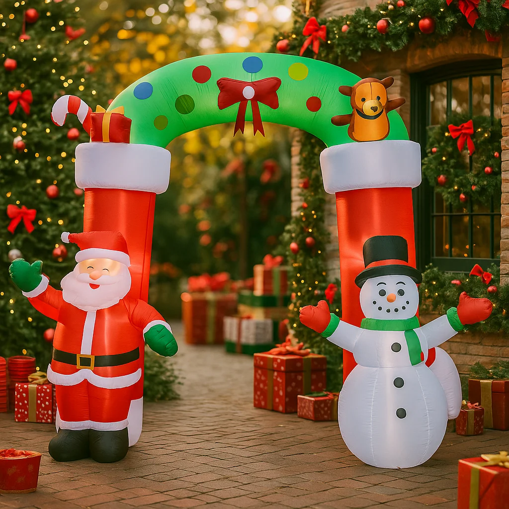 2.7M/8.8FT Opblaasbare Kerstman Sneeuwpop Boog Verlichting LED woondecoratie Speelgoed Yard Kerstbenodigdheden Outdoor Holiday Party Gazon Decor